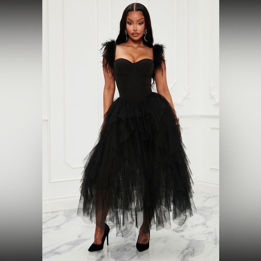 COPY - Black feather midi dress